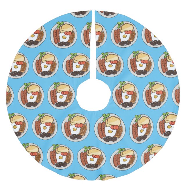 Engelsk frukost tecknad illustration julgransmatta borstad polyester (Framsidan)