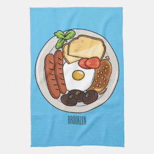 Engelsk frukost tecknad illustration kökshandduk