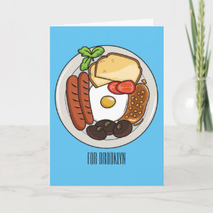 Engelsk frukost tecknad illustration kort