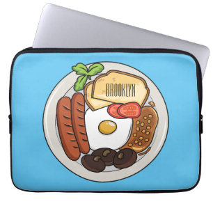 Engelsk frukost tecknad illustration laptop fodral