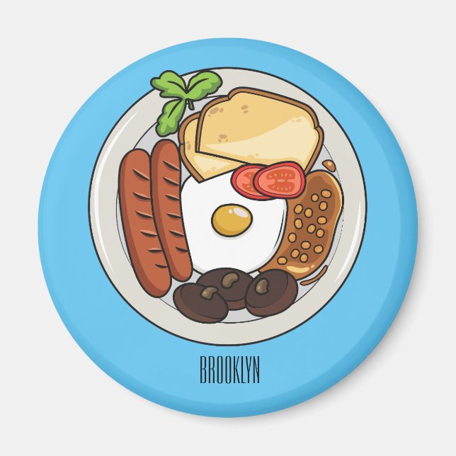 Engelsk frukost tecknad illustration magnet (Framsidan)