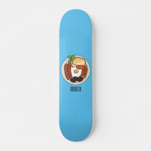 Engelsk frukost tecknad illustration mini skateboard bräda 18,5 cm