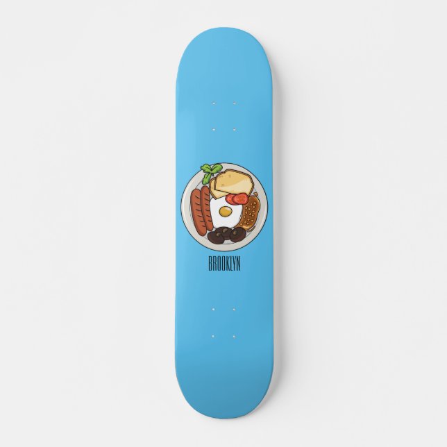Engelsk frukost tecknad illustration mini skateboard bräda 18,5 cm (Framsida)