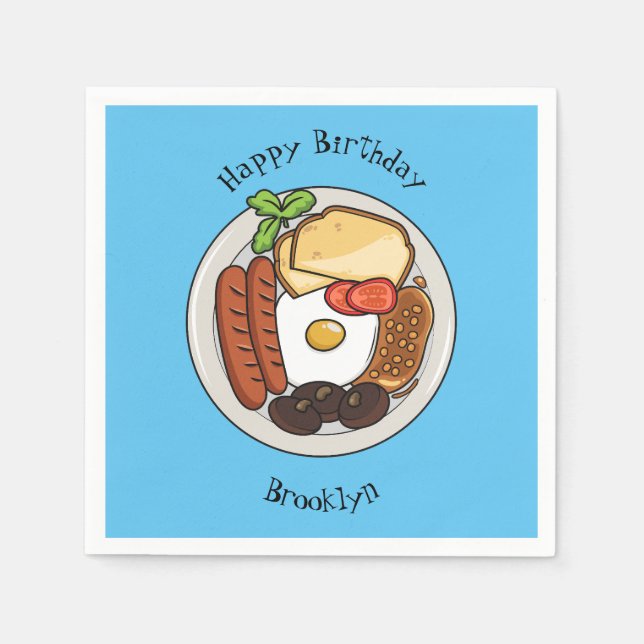 Engelsk frukost tecknad illustration pappersservett (Framsidan)