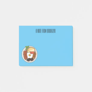 Engelsk frukost tecknad illustration post-it block