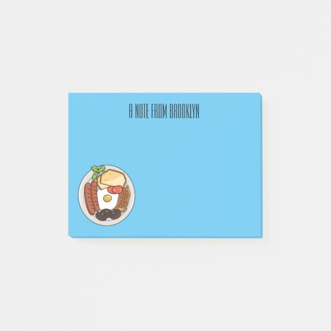 Engelsk frukost tecknad illustration post-it block (Framsida)
