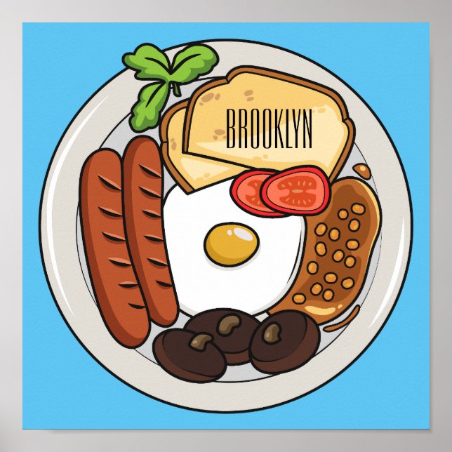 Engelsk frukost tecknad illustration poster (Framsidan)