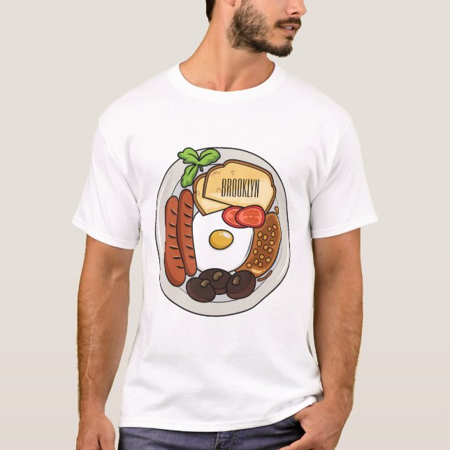 Engelsk frukost tecknad illustration t shirt (Framsida)