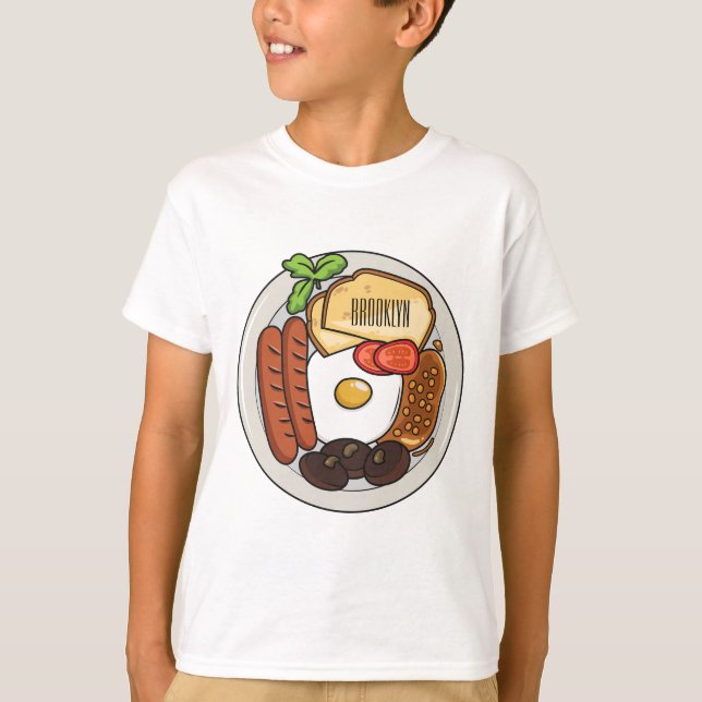 Engelsk frukost tecknad illustration t shirt (Framsida)