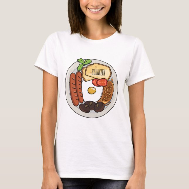Engelsk frukost tecknad illustration t shirt (Framsida)