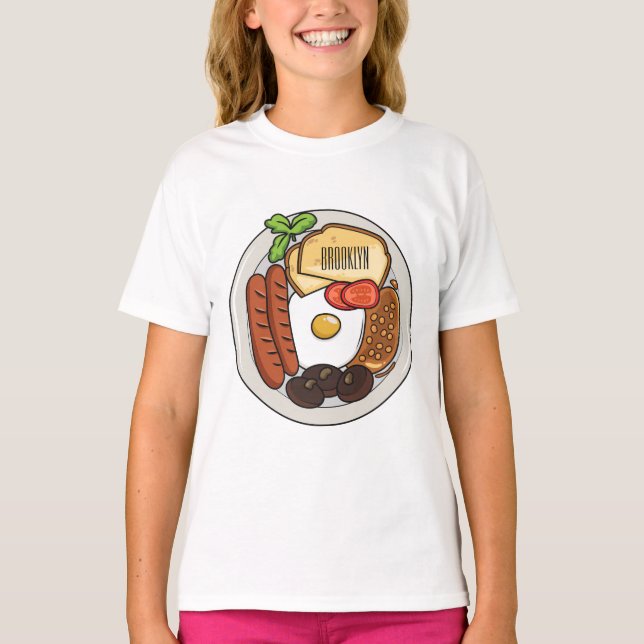Engelsk frukost tecknad illustration t shirt (Framsida)