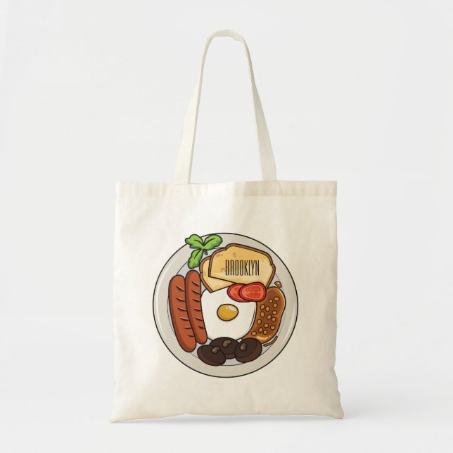 Engelsk frukost tecknad illustration tygkasse (Framsidan)