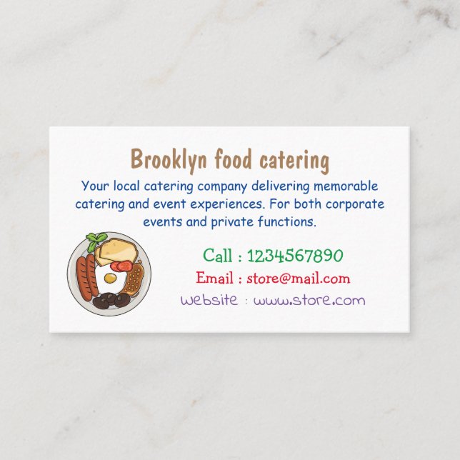 Engelsk frukost tecknad illustration visitkort (Framsida)