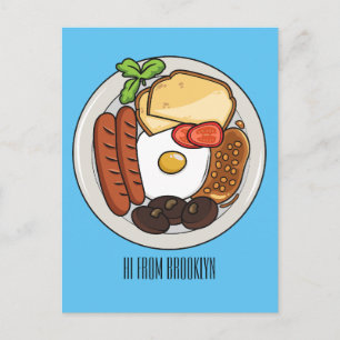 Engelsk frukost tecknad illustration vykort