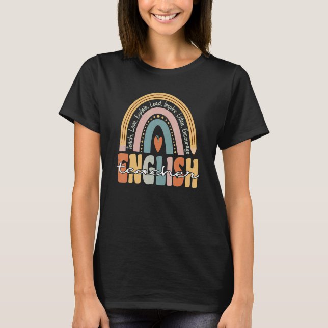 Engelsk lärare Groovy Retro Teacher Rainbow T Shirt (Framsida)