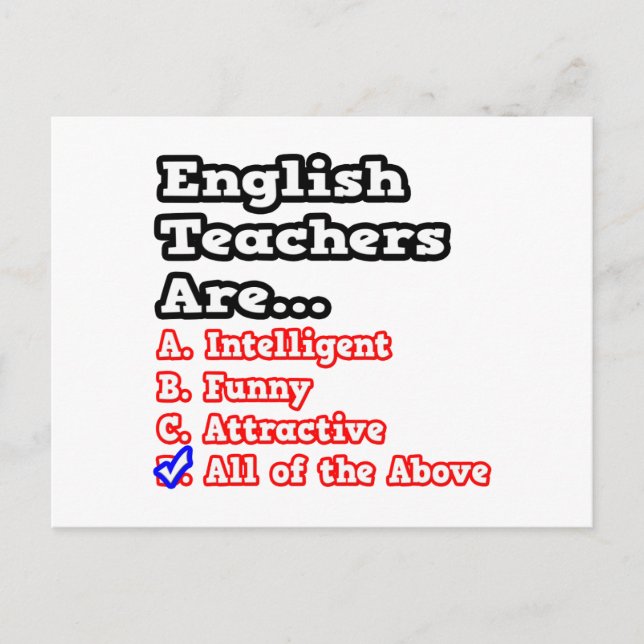 Engelsk lärare Quiz.. Joke Vykort (Framsida)