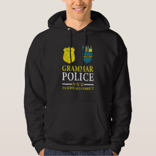 Engelsk lärare skämt grammatik polis att tjäna och hoodie