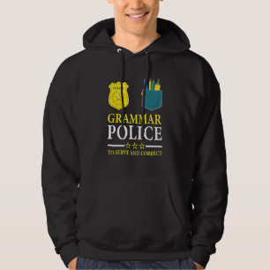 Engelsk lärare skämt grammatik polis att tjäna och hoodie