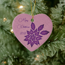 Engelsk Lavendel och Djup Röd-Violett Poinsettia Julgransprydnad Keramik
