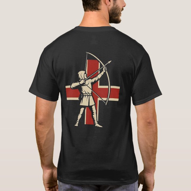 Engelsk Longbow Bågskytt St George Kors T Shirt (Baksida)