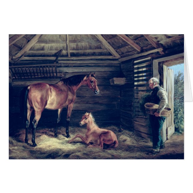 Engelsk Mare med henne föl, 1833 Hälsningskort (Framsidan Horizontal)