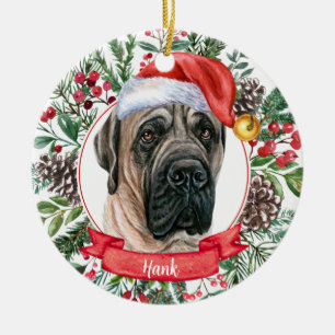 Engelsk Mastiff Anpassningsbar Santa Hat Hund Orna Julgransprydnad Keramik