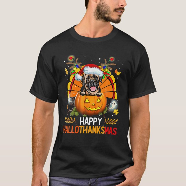 Engelsk Mastiff Glad Hallothanksmas Halloween Tha T Shirt (Framsida)