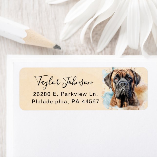 Engelsk Mastiff Hund Returadress Etikett (Insitu)