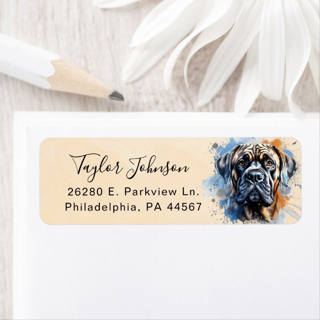 Engelsk Mastiff Hund Returadress Etikett (Insitu)