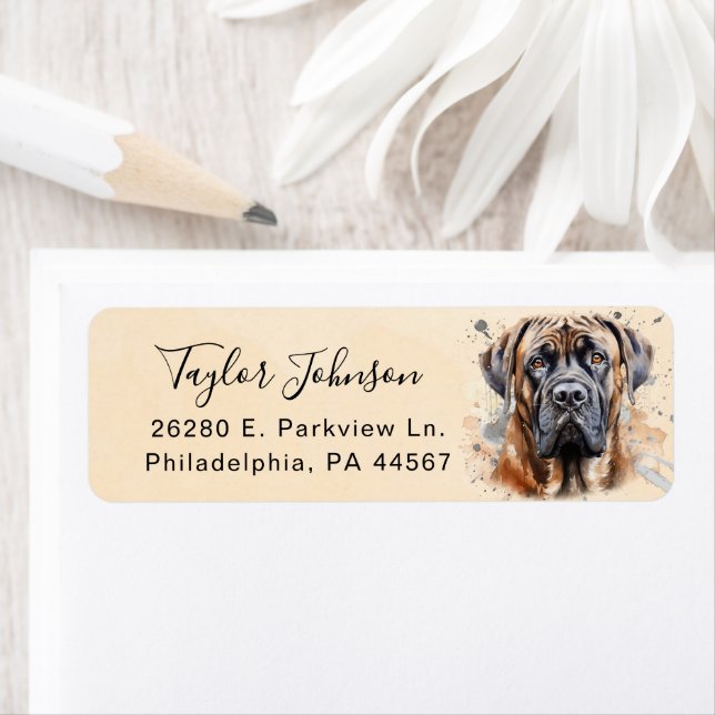 Engelsk Mastiff Hund Returadress Etikett (Insitu)