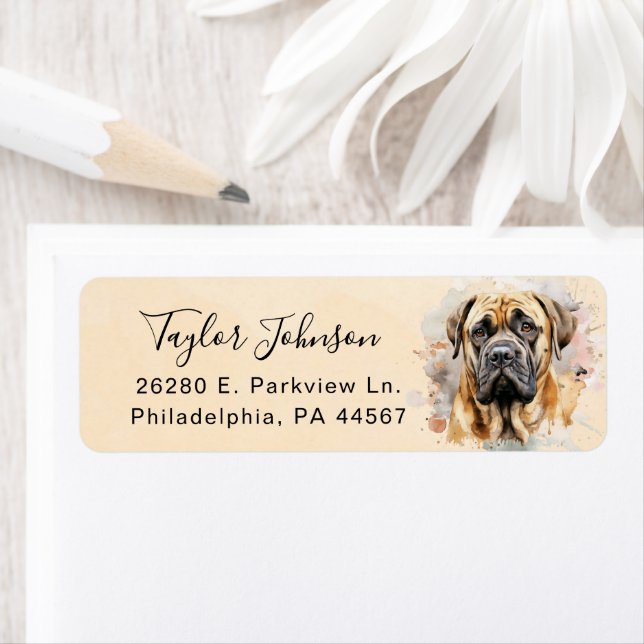 Engelsk Mastiff Hund Returadress Etikett (Insitu)