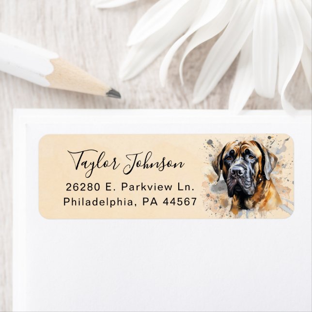 Engelsk Mastiff Hund Returadress Etikett (Insitu)