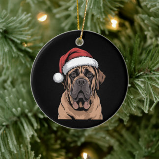 Engelsk Mastiff Hund Tomte Hatt Jul Xmas Julgransprydnad Keramik