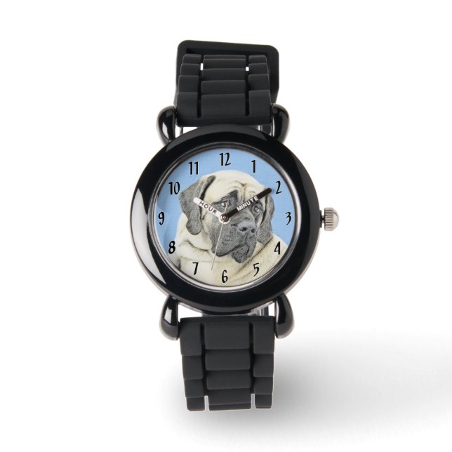 Engelsk mastiff-målning (Fawn) - Original Hund Art Armbandsur (Framsida)