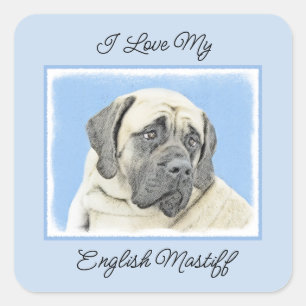 Engelsk mastiff-målning (Fawn) - Original Hund Art Fyrkantigt Klistermärke