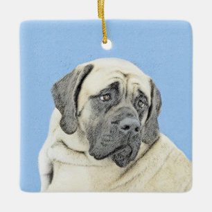 Engelsk mastiff-målning (Fawn) - Original Hund Art Julgransprydnad Keramik