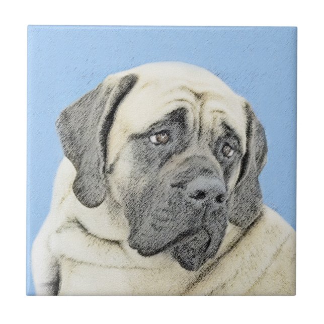 Engelsk mastiff-målning (Fawn) - Original Hund Art Kakelplatta (Framsidan)