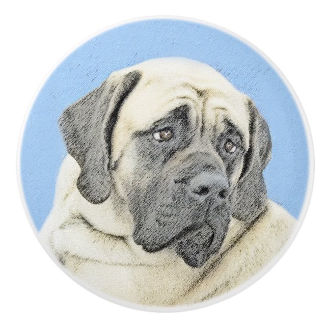Engelsk mastiff-målning (Fawn) - Original Hund Art Knopp (Framsidan)