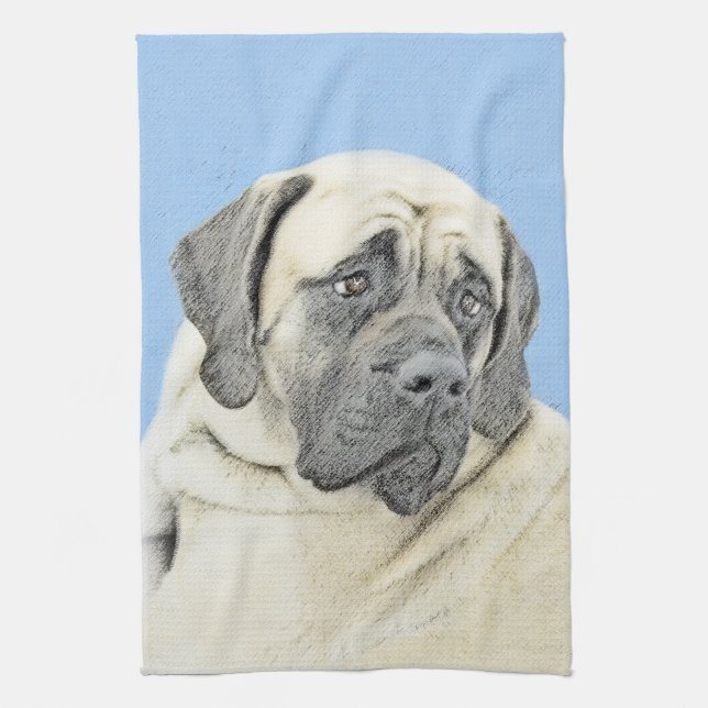 Engelsk mastiff-målning (Fawn) - Original Hund Art Kökshandduk (Vertikal)