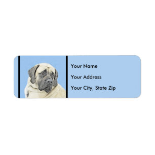 Engelsk mastiff-målning (Fawn) - Original Hund Art Returadress Etikett