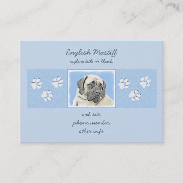 Engelsk mastiff-målning (Fawn) - Original Hund Art Visitkort (Framsida)