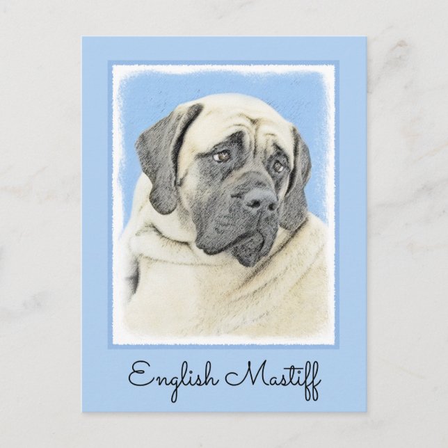 Engelsk mastiff-målning (Fawn) - Original Hund Art Vykort (Framsida)