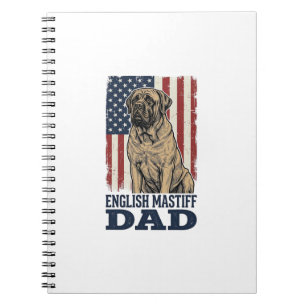Engelsk Mastiff Pappa Patriotisk Vintage Hund Desi Anteckningsbok