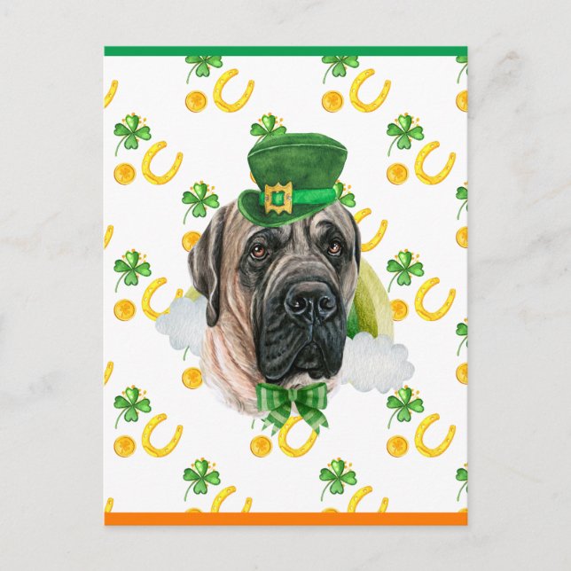 Engelsk Mastiff Shamrock St. Patricks Day Helg Vykort (Framsida)