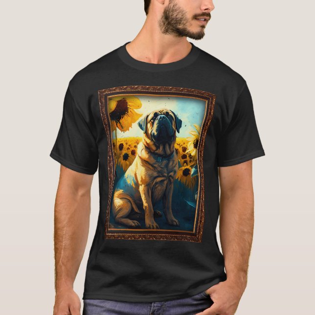 Engelsk Mastiff Solros Målning Bedårande Hund T Shirt (Framsida)