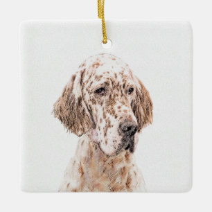 Engelsk Orange Belton Painting Hund Art Julgransprydnad Keramik