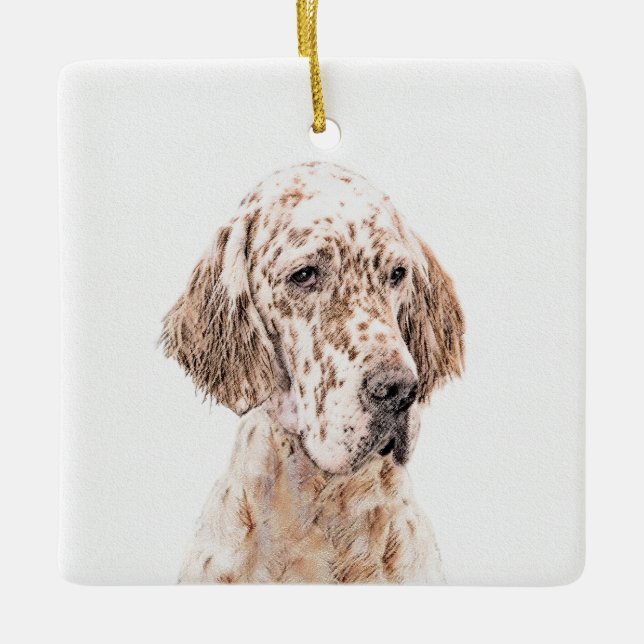 Engelsk Orange Belton Painting Hund Art Julgransprydnad Keramik (Framsida)