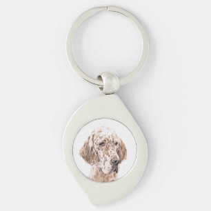 Engelsk Orange Belton Painting Hund Art Swirl Silverfärgad Nyckelring