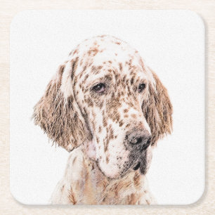 Engelsk Orange Belton Painting Hund Art Underlägg Papper Kvadrat