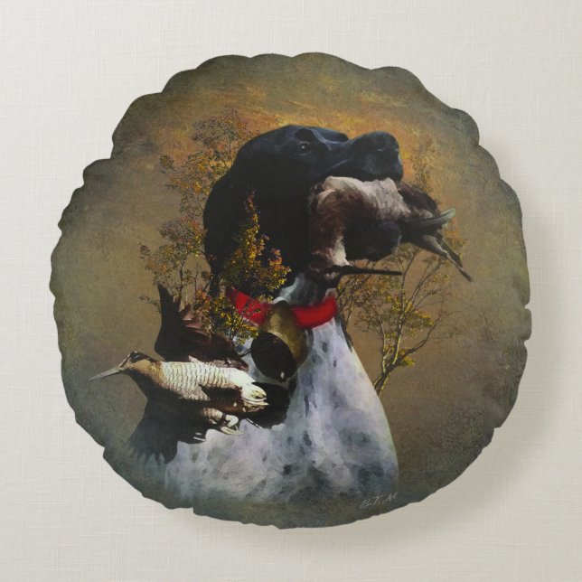 Engelsk pekare rund kudde (Framsidan)